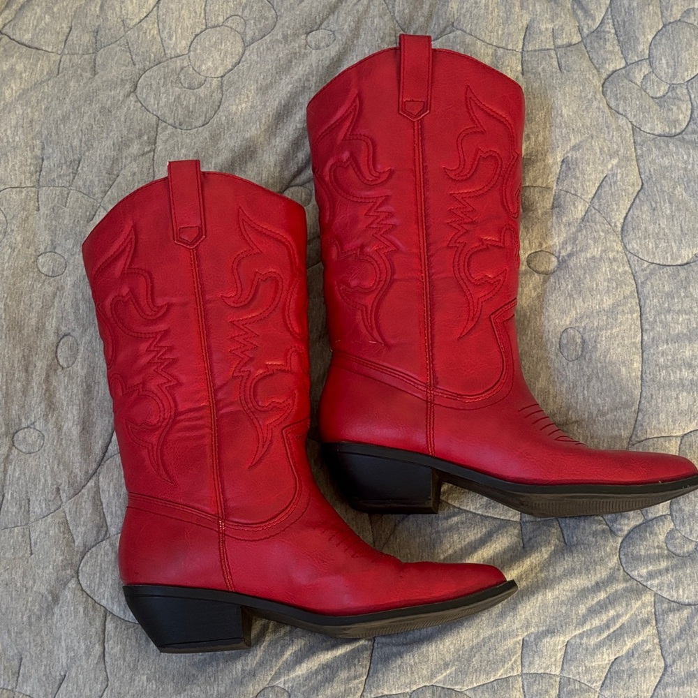 Soda Red Embroidered Western Heeled Boots